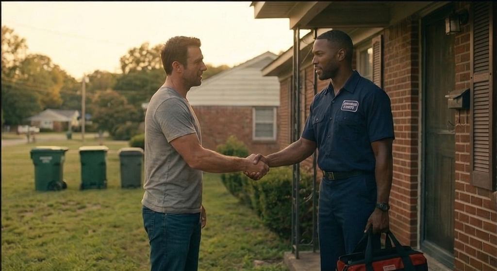 Homeowner and technician, job complete