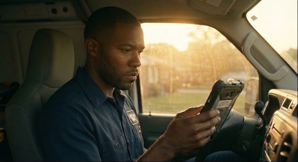 Technician en route in service van