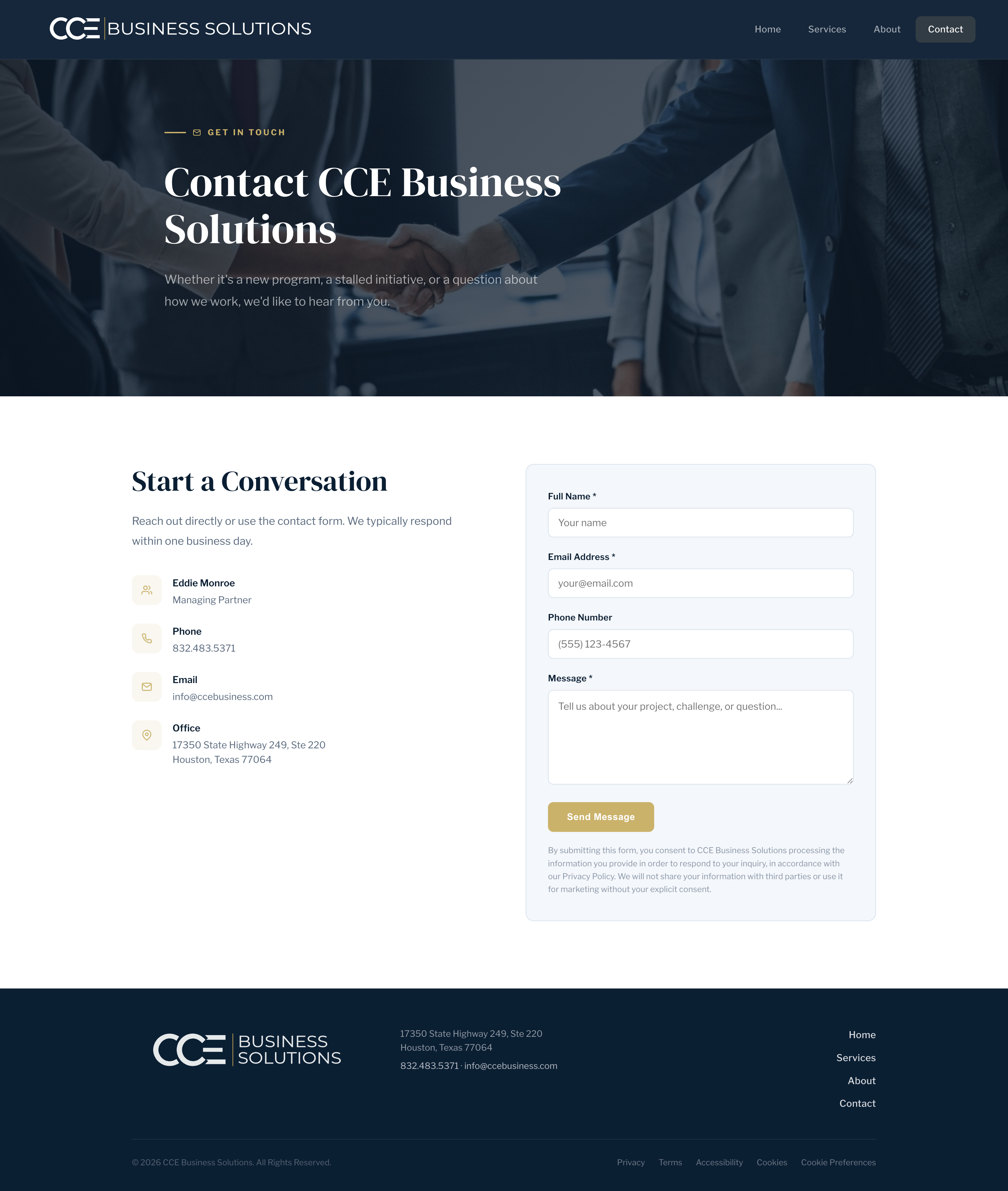 CCE Business Solutions Contact page after the rebuild