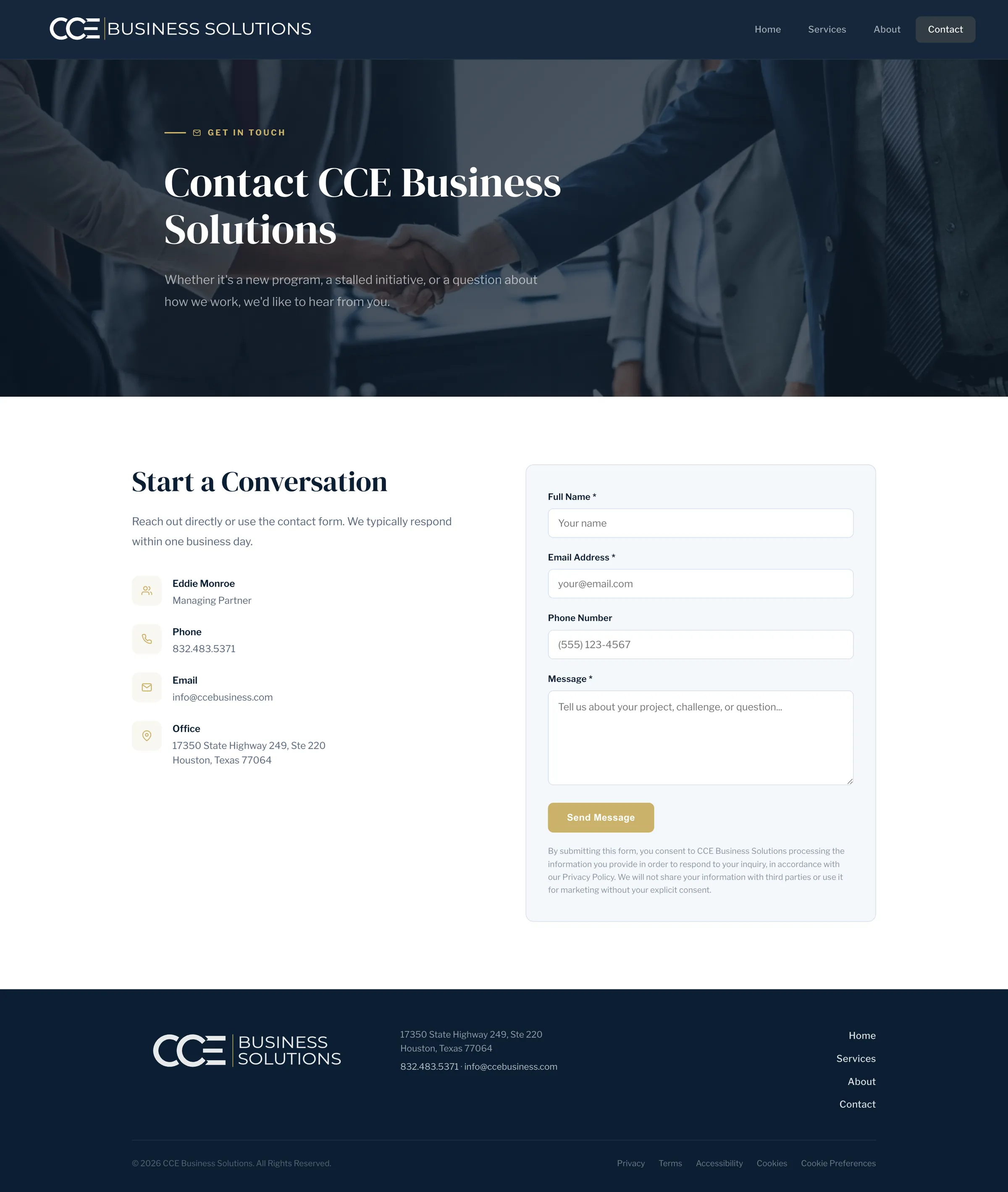 CCE Business Solutions Contact page after the rebuild