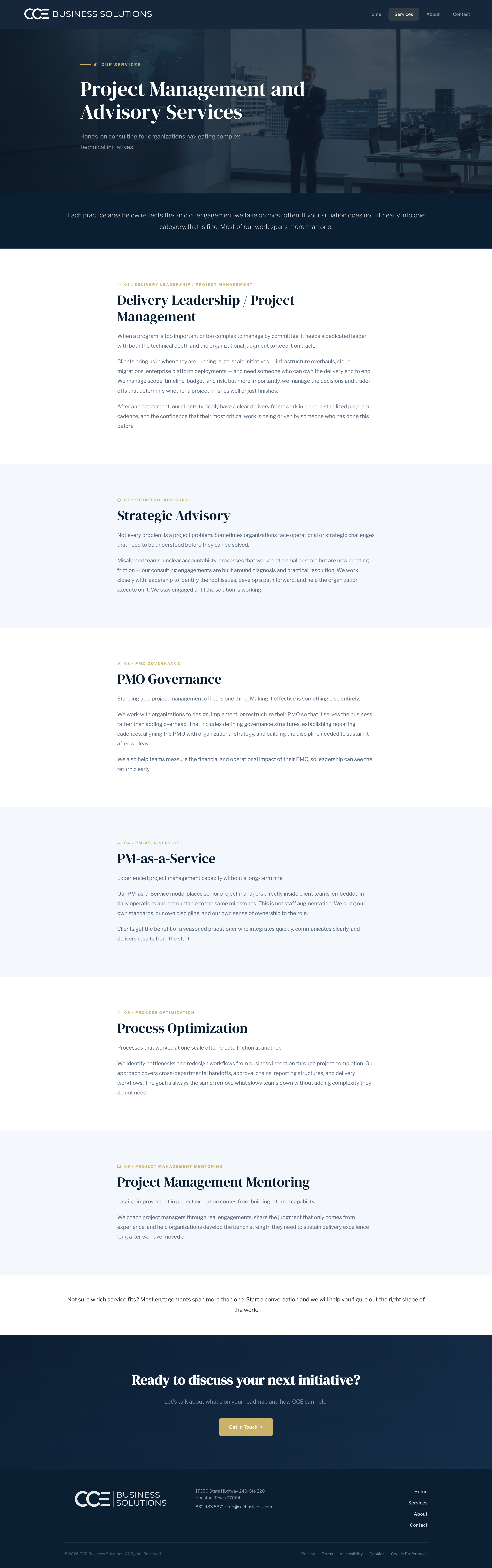 CCE Business Solutions Services page after the rebuild