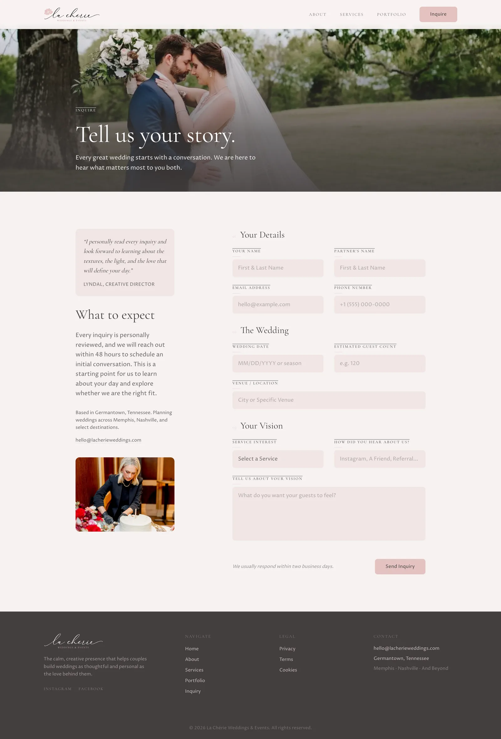 La Chérie inquiry page after the rebuild