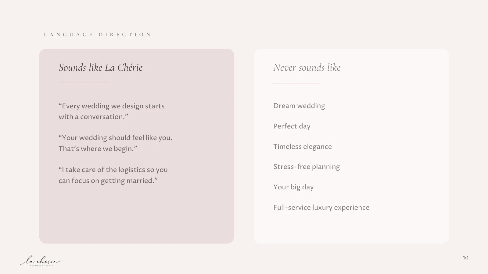 La Chérie language direction: sounds like, and never sounds like