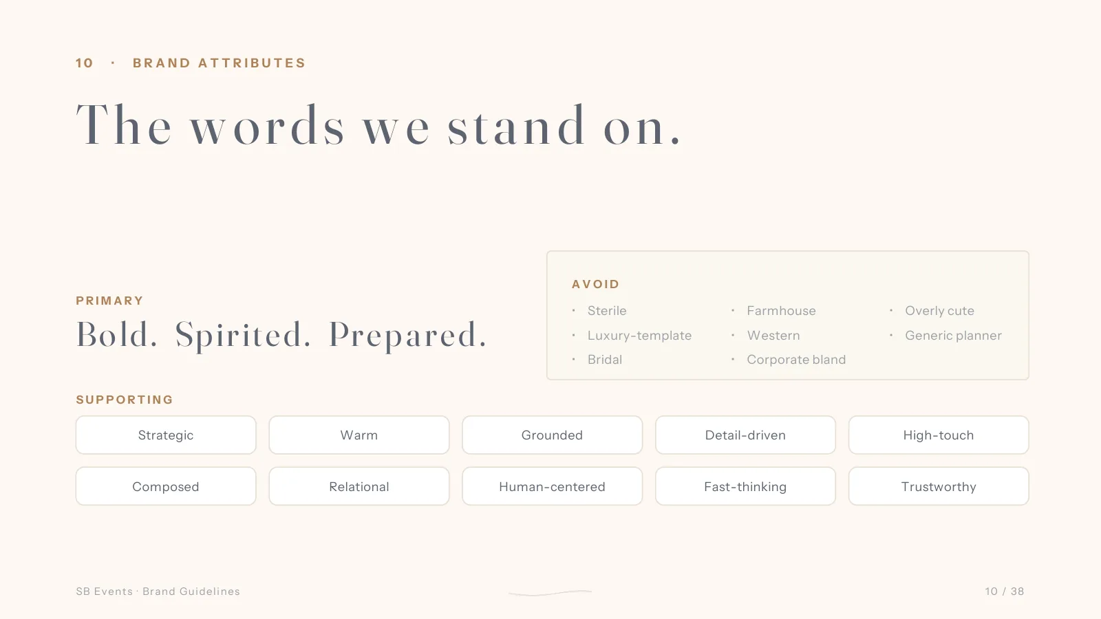 Bold, Spirited, Prepared brand attributes