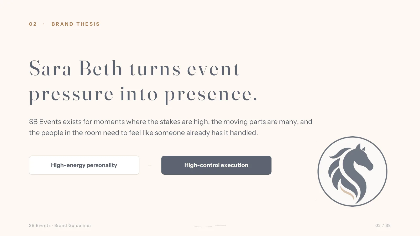 Brand thesis: Sara Beth turns event pressure into presence