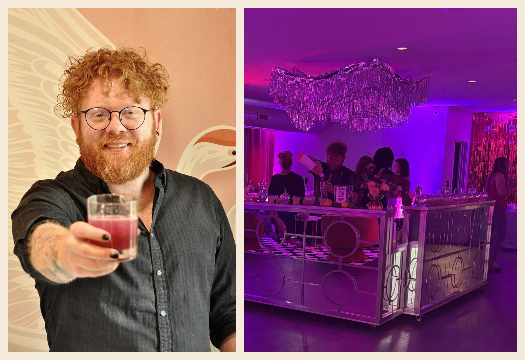 Founder Jordan Knight beside the mobile bar glowing at a private event
